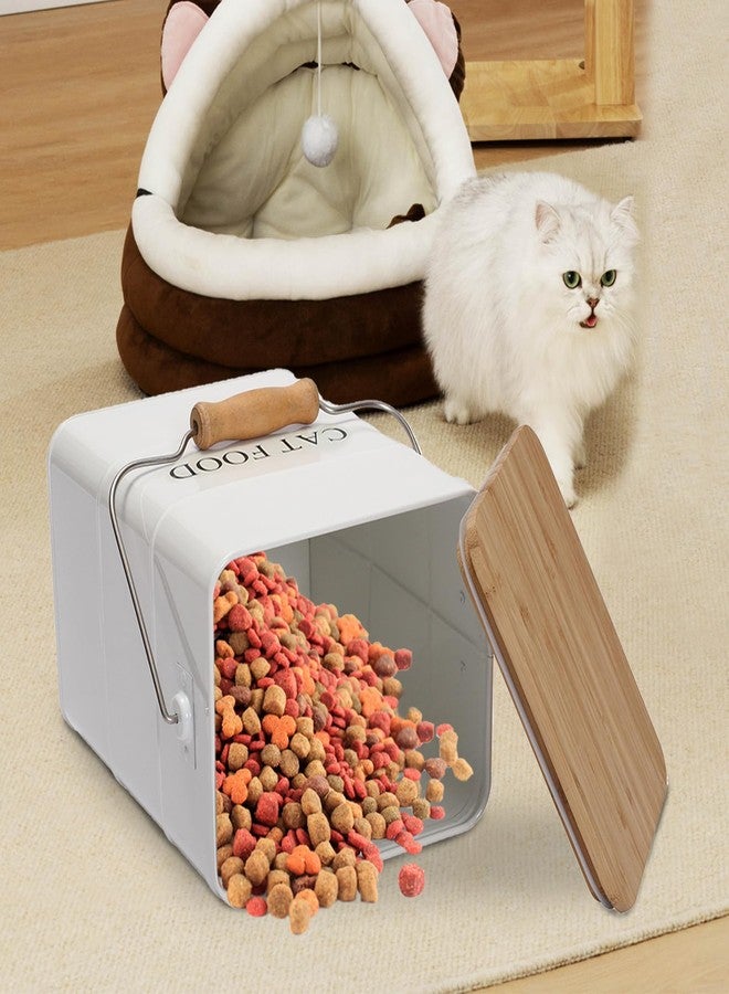 Morezi Cat Food Storage Container Storage bin with Wooden lid Scoop Included White Metal cat Food Container in Kitchen countertop - Image 5